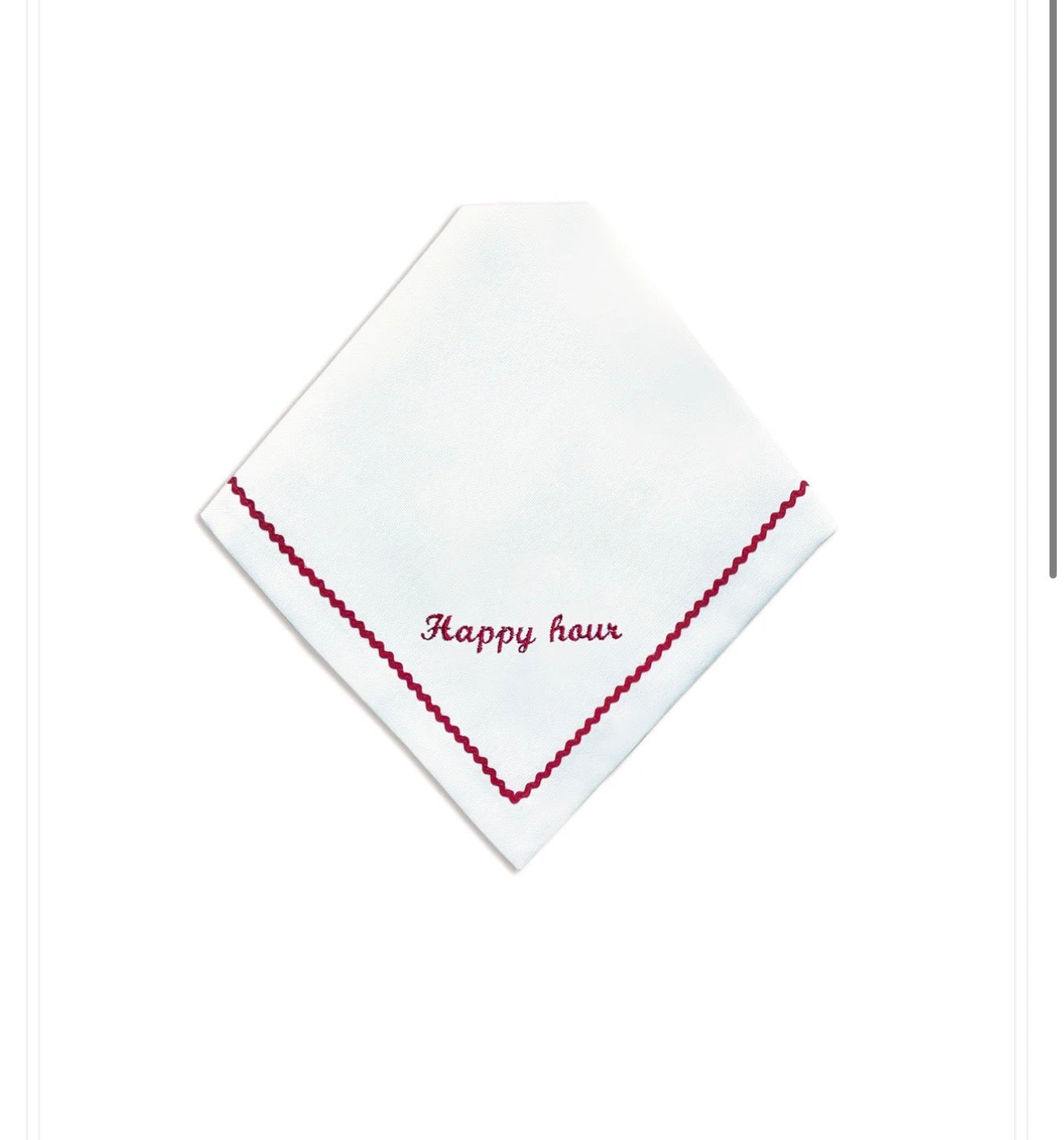 Greetings - Set of 4 Zigzag Napkins with Red Embroidery on White - 40x40 cm
