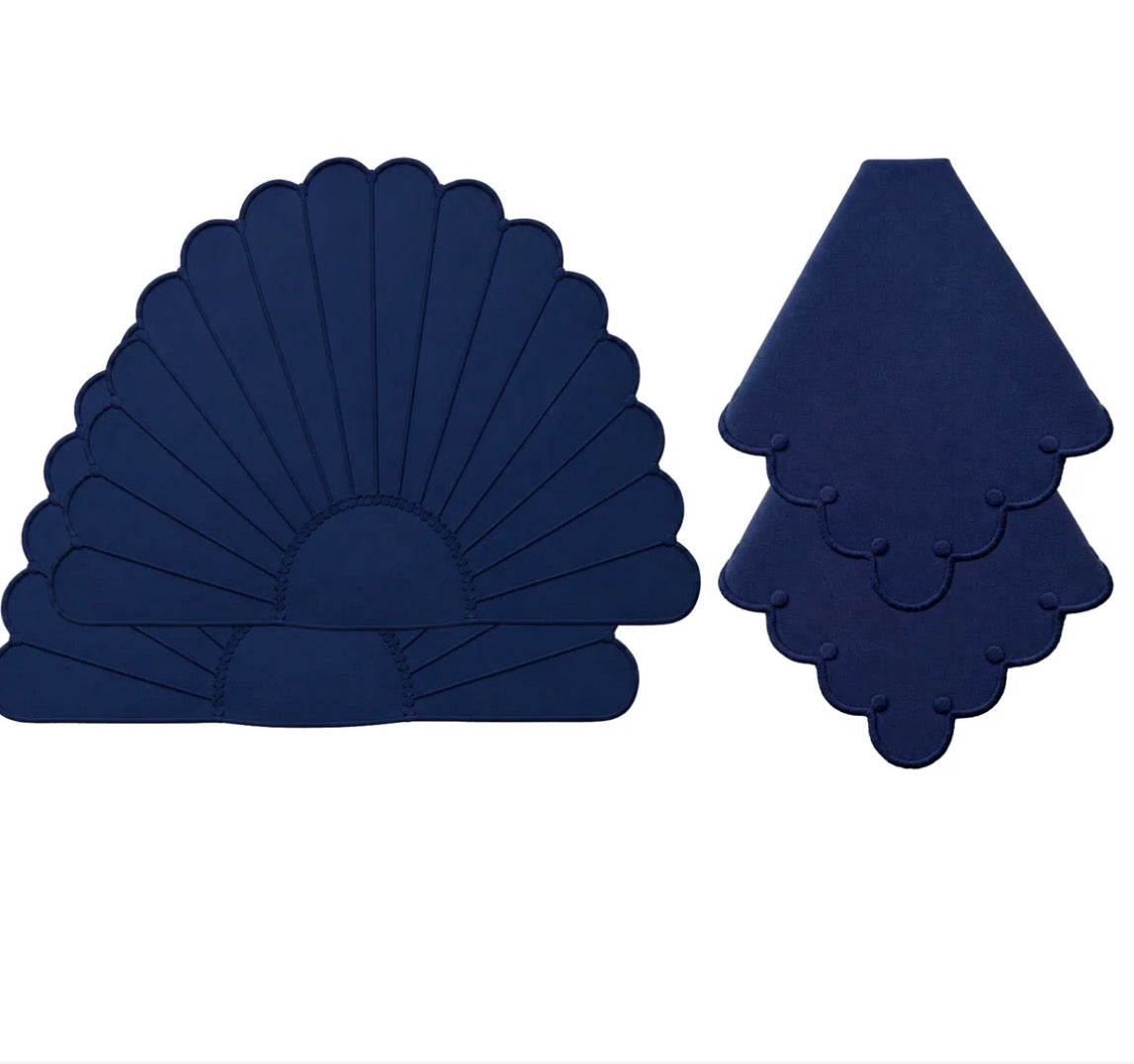 Navy Seashell Nakışlı 6’li Amerikan Servisi ve 6’li Peçete Seti