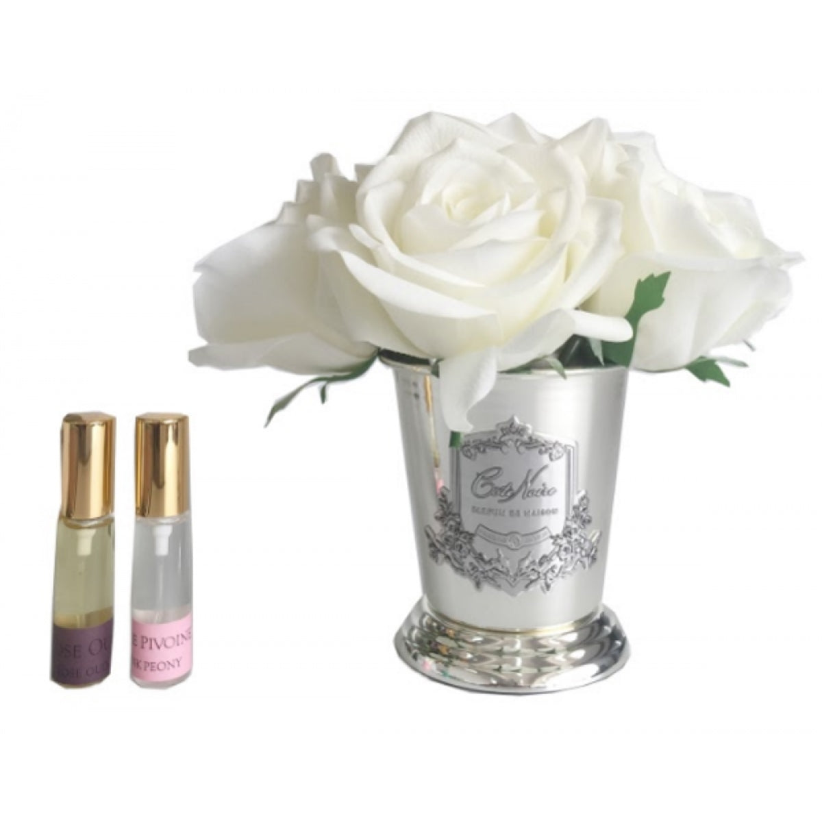 7 Beyaz Güllü Gümüş Vazolu Koku