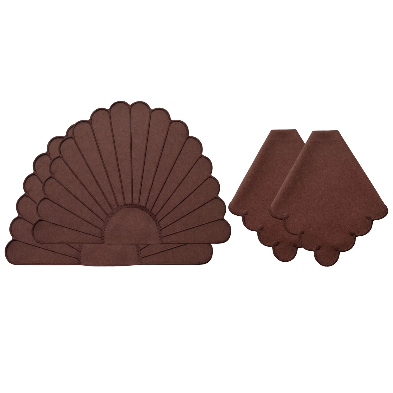 Brown Seashell Nakışlı 6’lı Amerikan Servisi ve 6’lı Peçete Seti