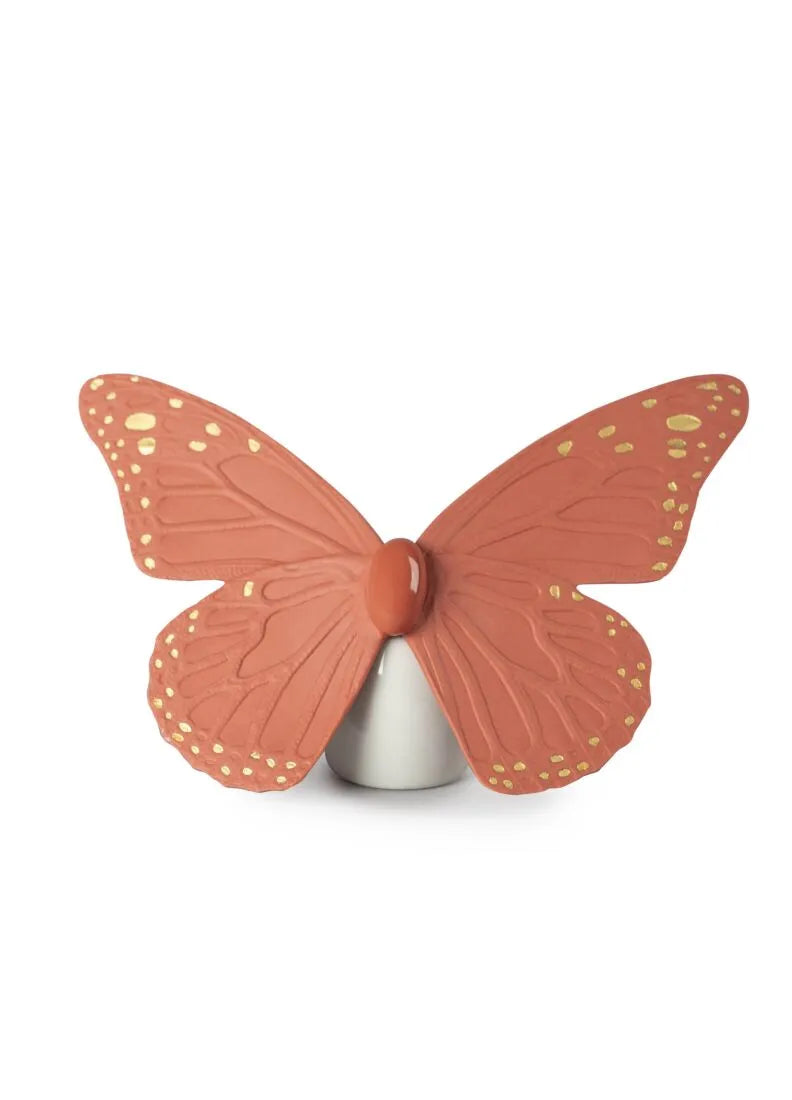 Butterfly Figurine. Golden Luster & Coral
