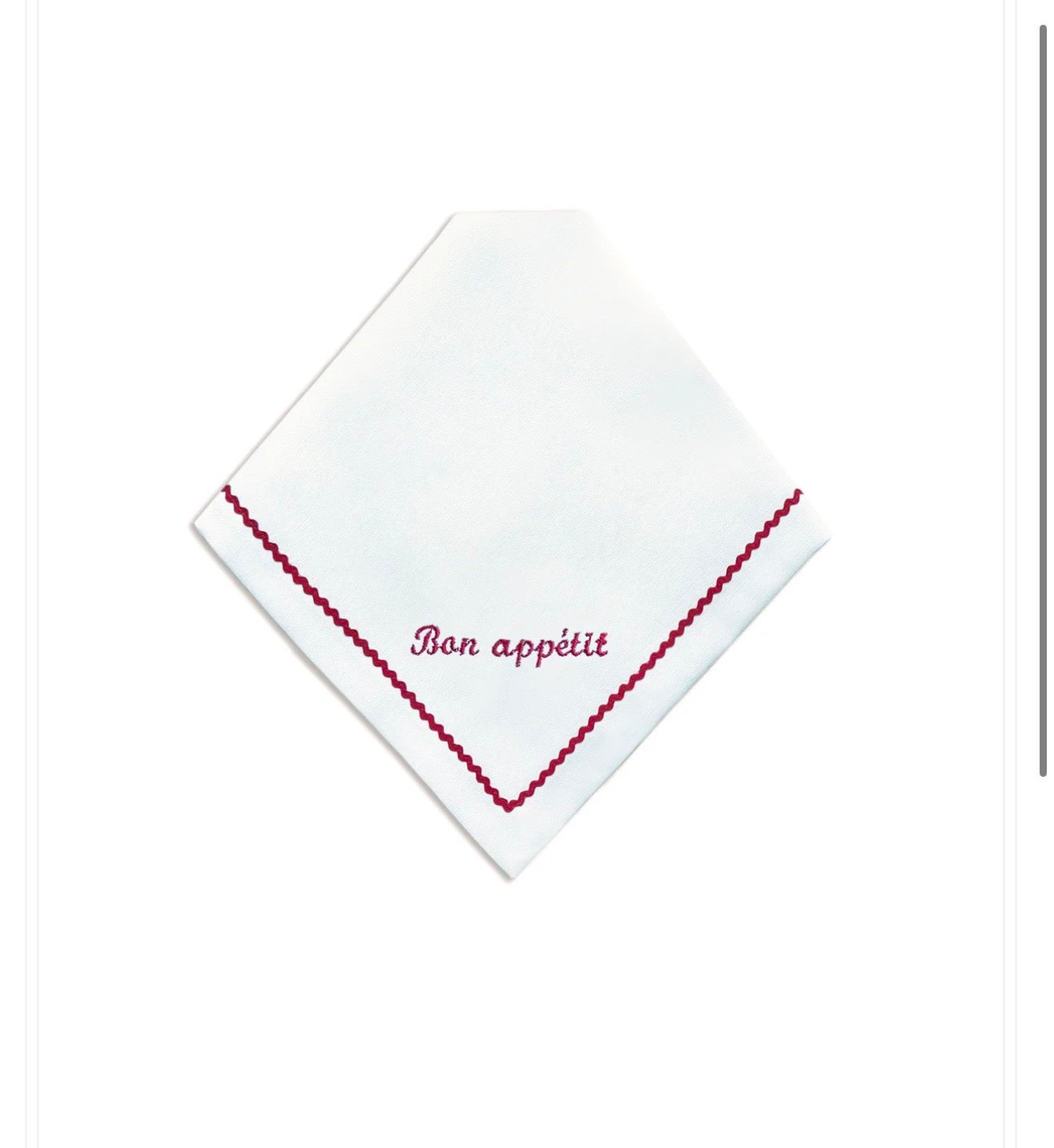 Greetings - Set of 4 Zigzag Napkins with Red Embroidery on White - 40x40 cm