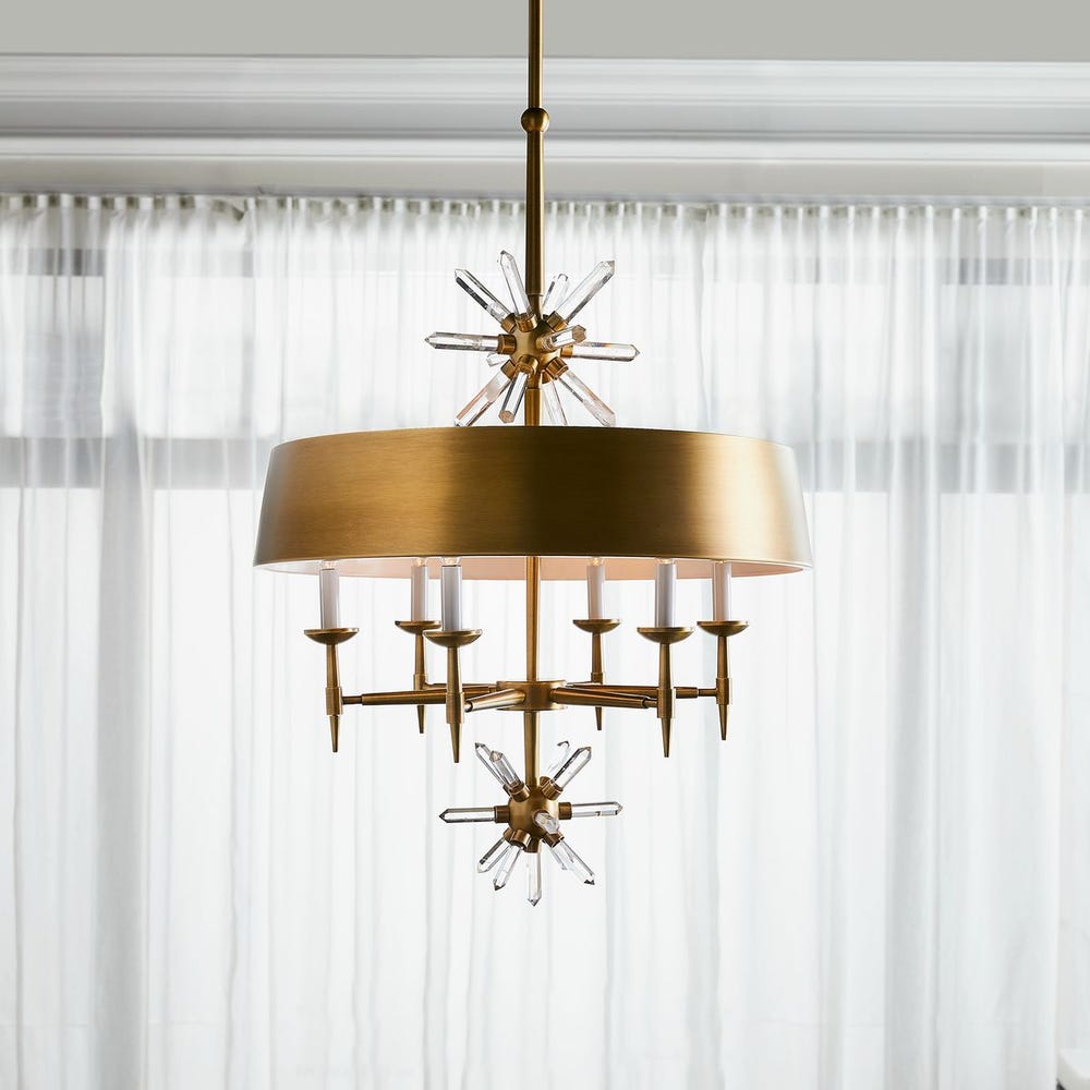Star Quartz, 6 Lt Pendant - Antique Brass